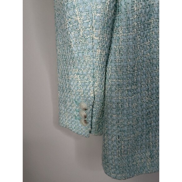Talbots Blazer Jacket Women's 10P Aqua Blue Tweed Lined One Button Office Career - Picture 7 of 12